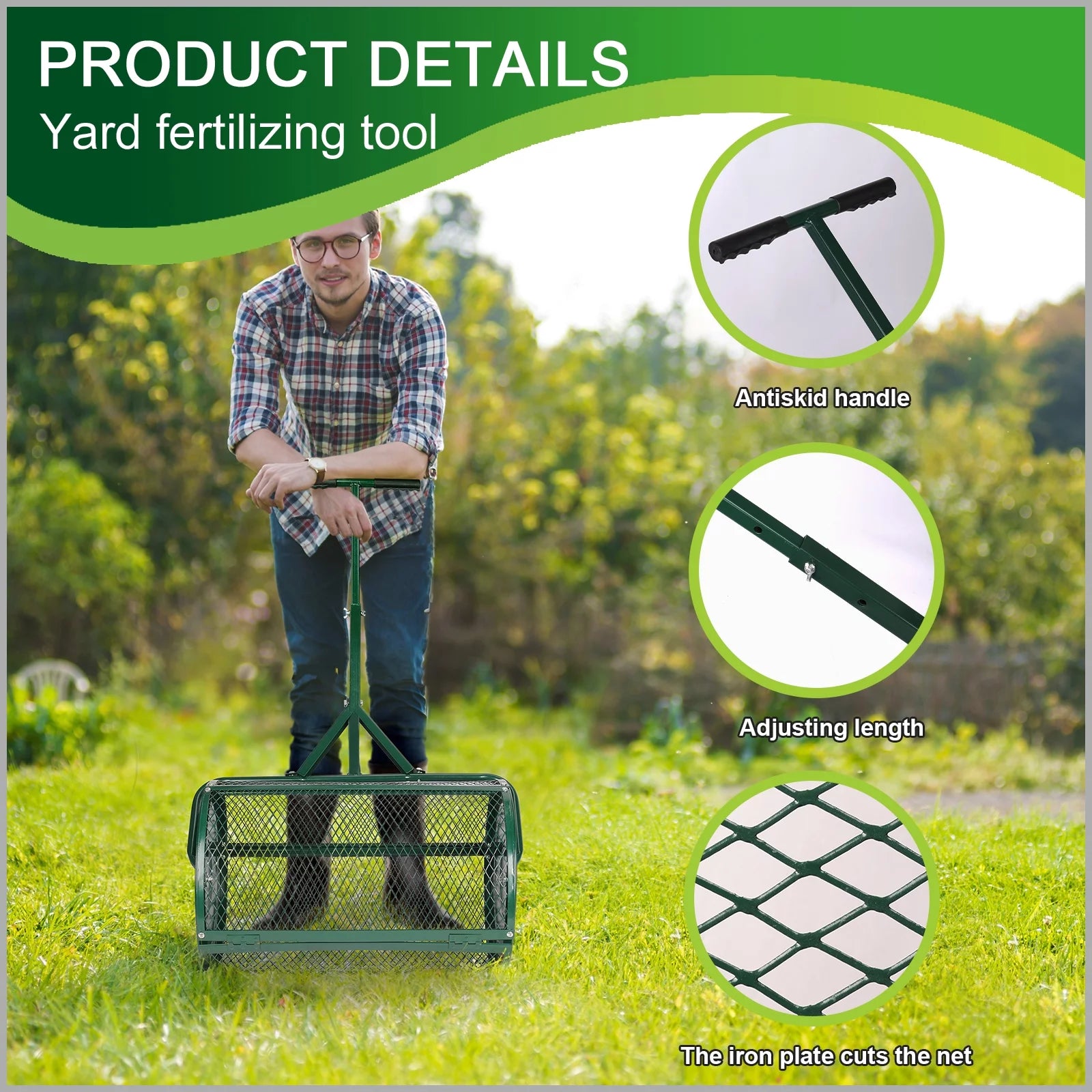 Compost Spreader with T-Shaped Handle for Lawn and Garden X42412