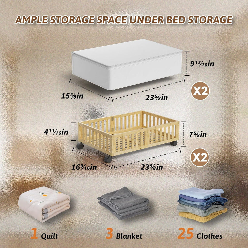 Under Bed Storage Containers with Wheels, 2 Pack, White Q59369