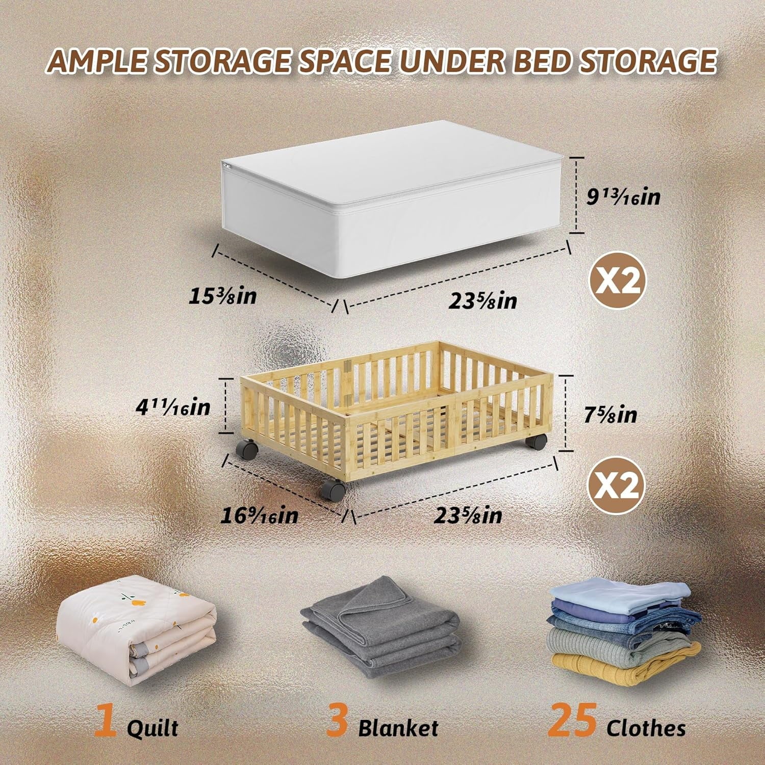 Under Bed Storage Containers with Wheels, 2 Pack, White Q59369
