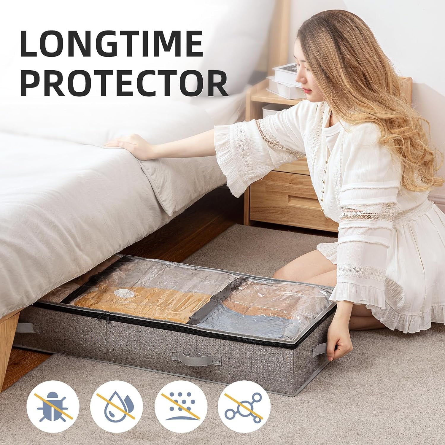 Under Bed Storage Container for Quilts Pillows Blankets, Foldable Large Capacity N668214