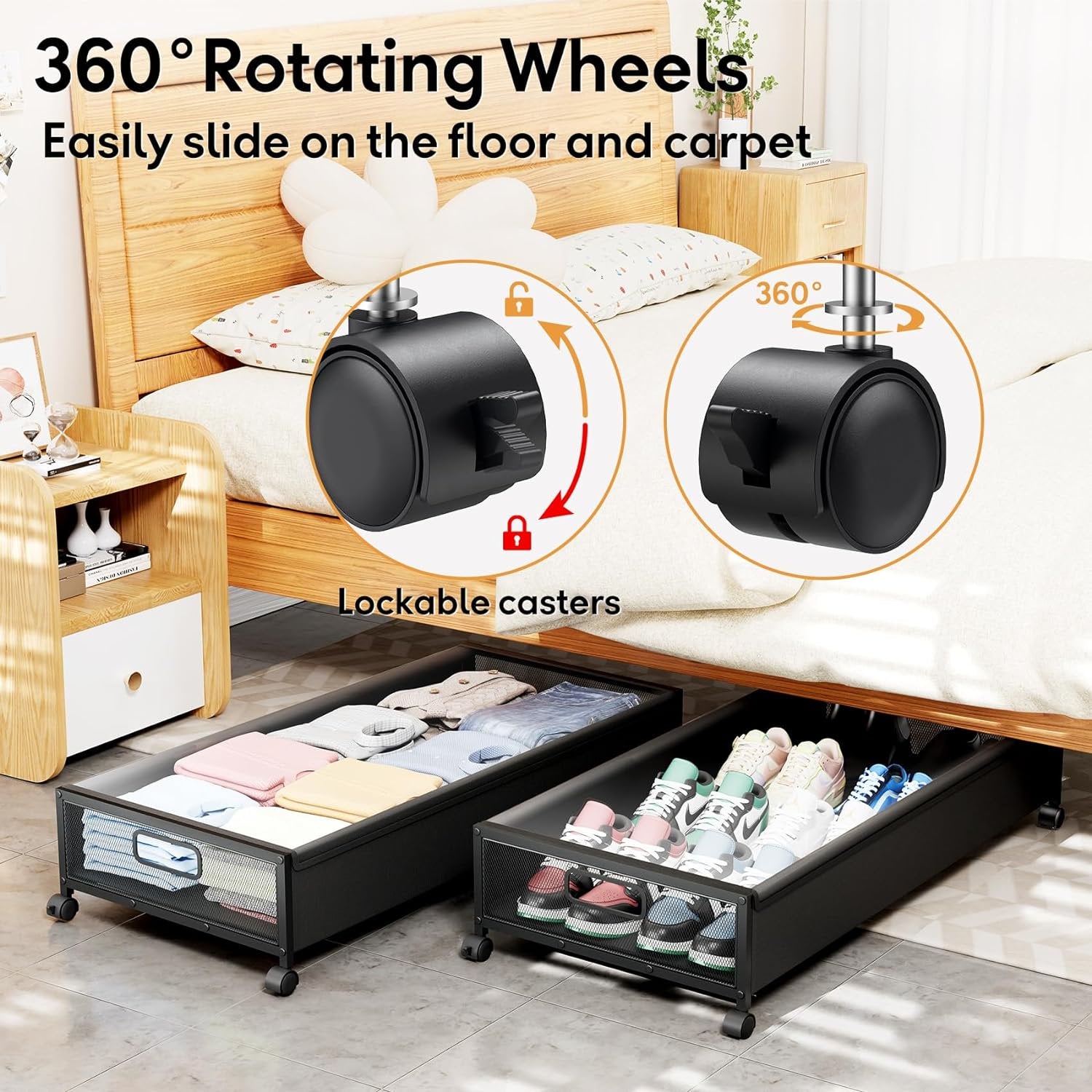 Under Bed Storage Containers with Wheels 2 Pack with Lid B8894