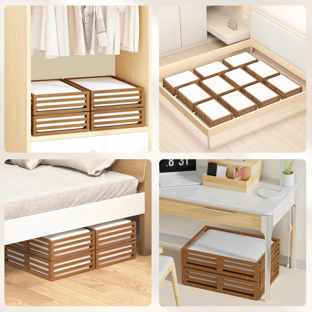 Bamboo Under Bed Storage Containers with Wheels and Dust Bag, 2 Pack W76743