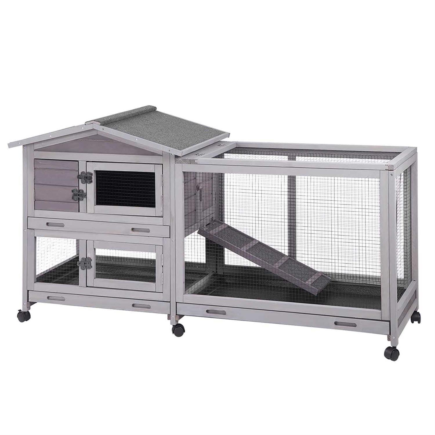 Aivituvin Rabbit Hutch Indoor 62 Cage Outdoor Chicken Coop Guinea Pig Cage on Wheels Bunny Cage with 3 Deep No Leakage Pull Out Tray,Waterproof - Pet Supplies online store