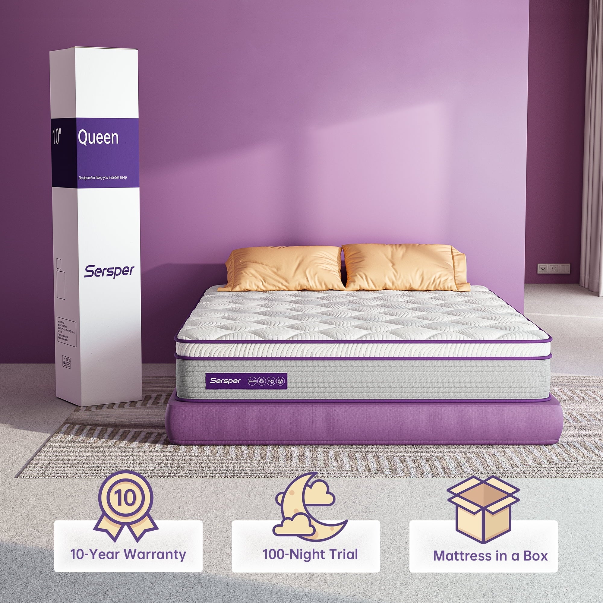 Queen Size Hybrid Mattress, 10 Inch Memory Foam Euro Top, Medium Firm T31957