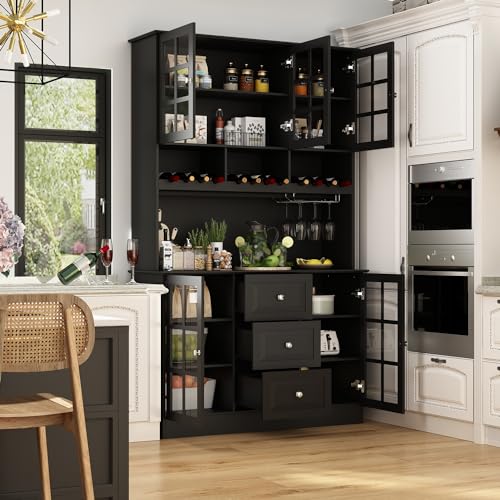 Modern Kitchen Pantry with Glass Doors and Adjustable Shelves R421