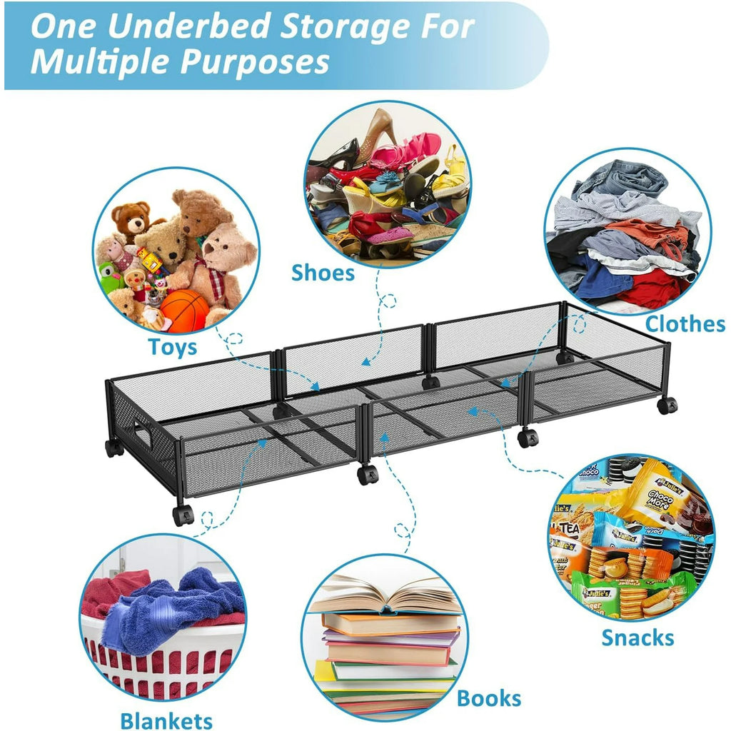 Under Bed Storage on Wheels, Large Capacity Rolling Containers, Foldable Drawers W803948