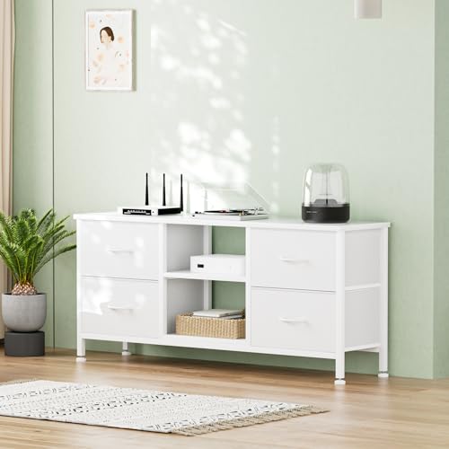TV Stand with 4 Fabric Drawers and Open Shelves for 50" TV, Black Wood Veins I88170
