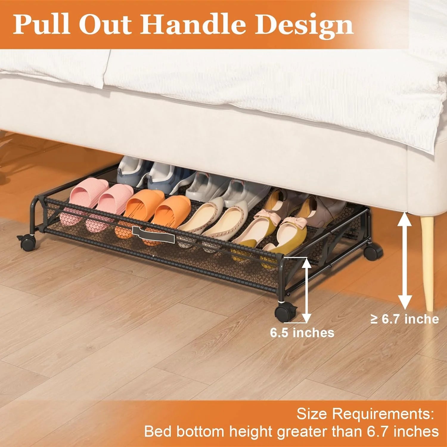 Under Bed Shoes Storage Containers with Wheels, Breathable Mesh R808214