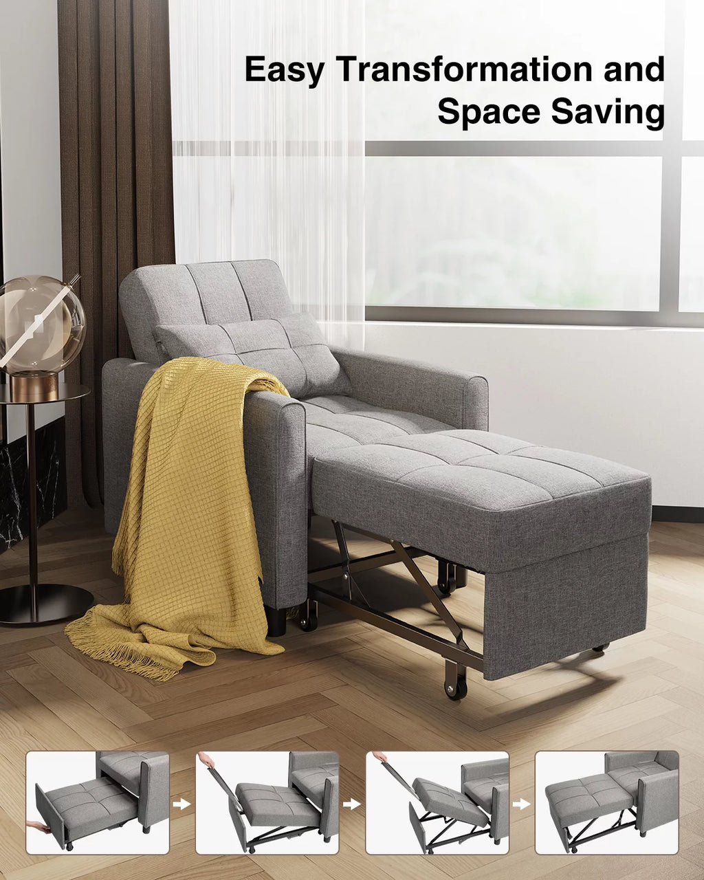 Convertible Chair Single Bed, Grey M8150