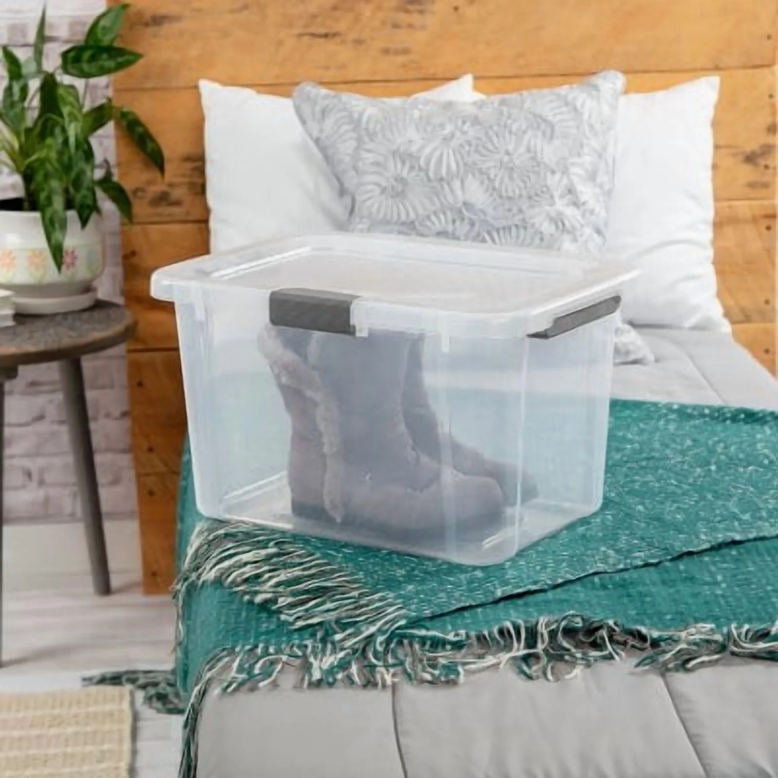 Plastic Storage Tote with Hinged Lid and Handles, Stackable O2837