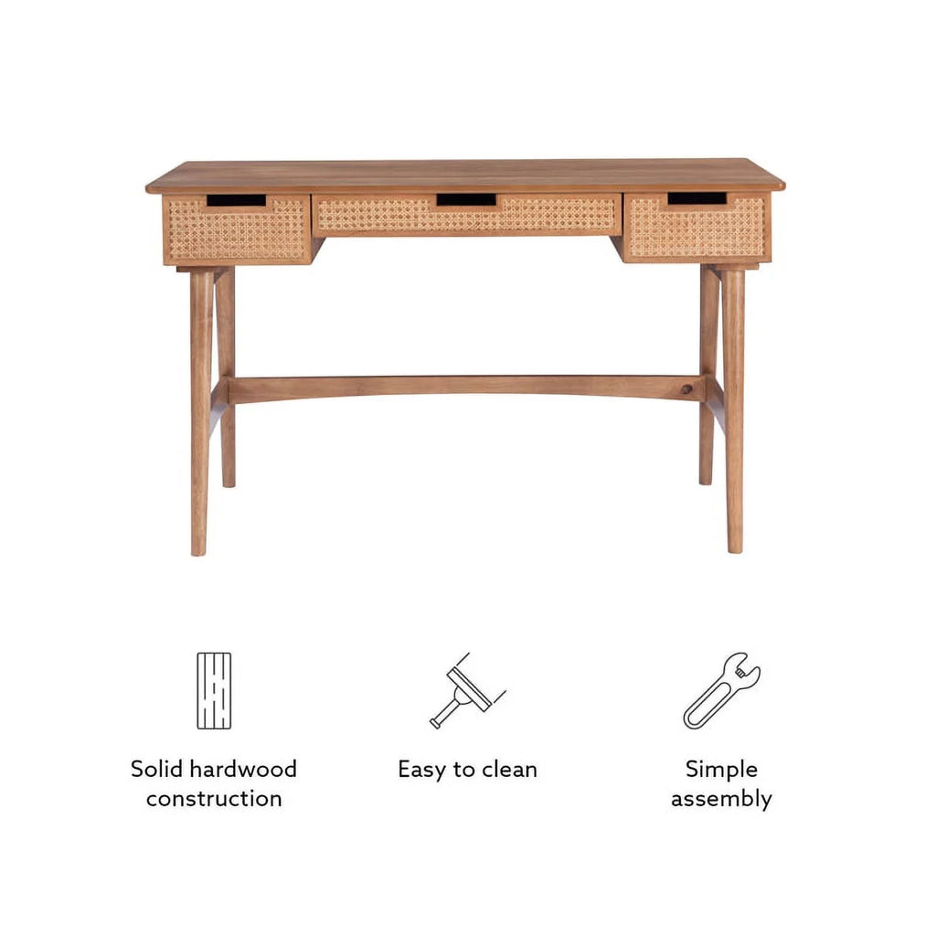 Rattan Wood Desk with Drawers K656