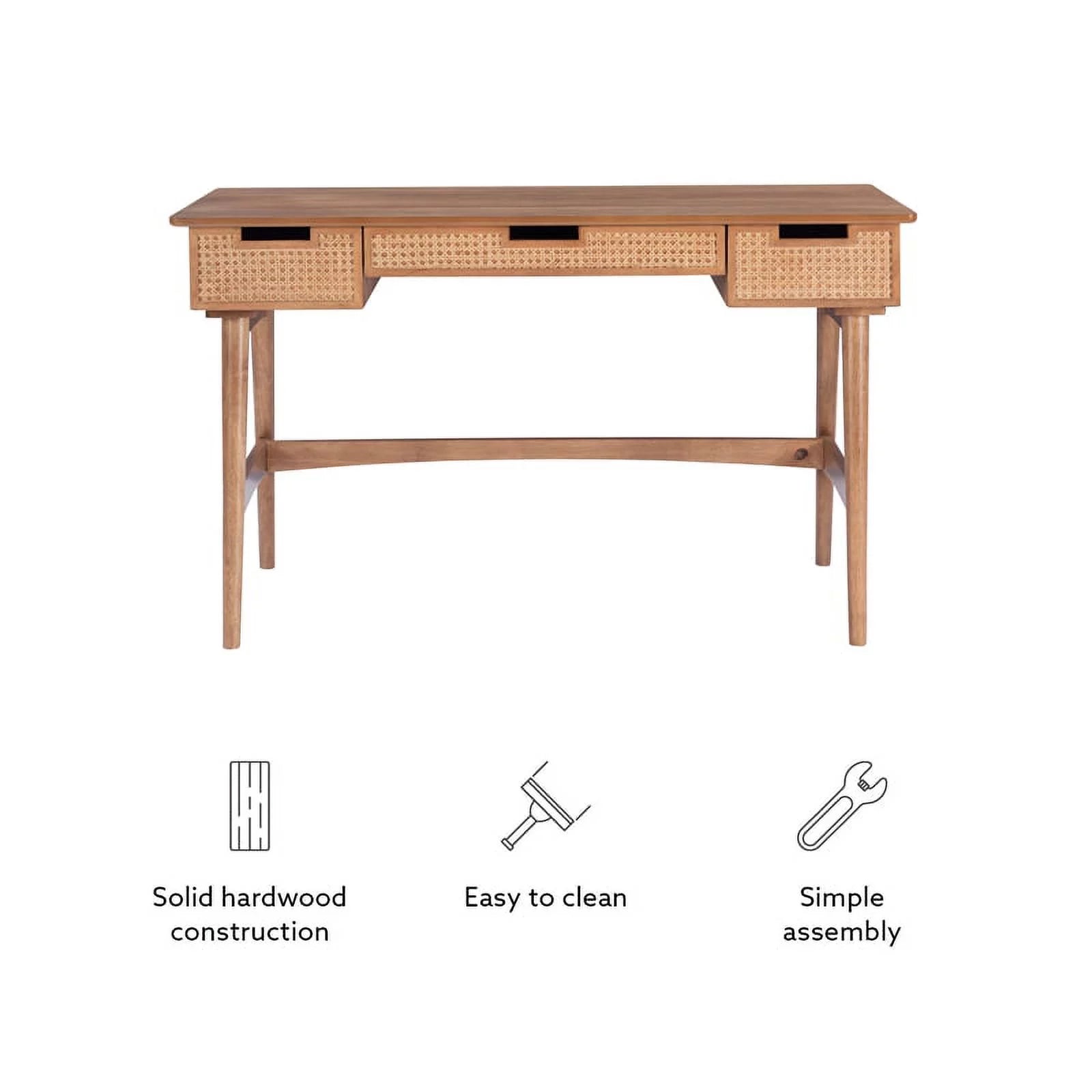 Rattan Wood Desk with Drawers K656