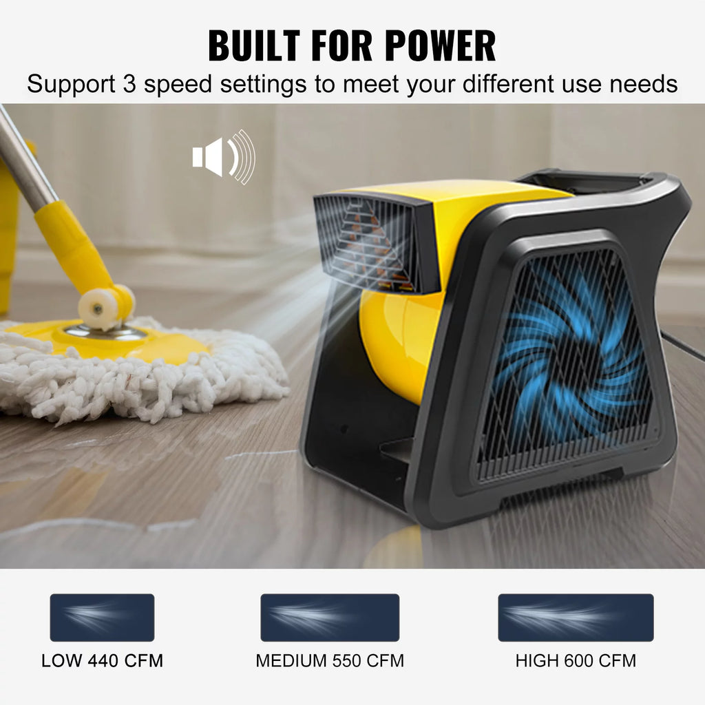 600 CFM 3-Speed Pivoting Floor Blower Fan with Timer and Power Outlet Q847