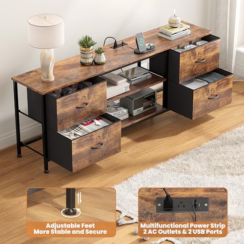 TV Stand with 4 Fabric Drawers and Open Shelves for 50" TV, Black Wood Veins I88170