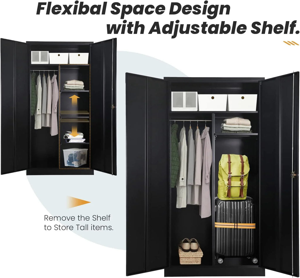 Metal Cabinet Wardrobe with Locking Door and Shelves E929597