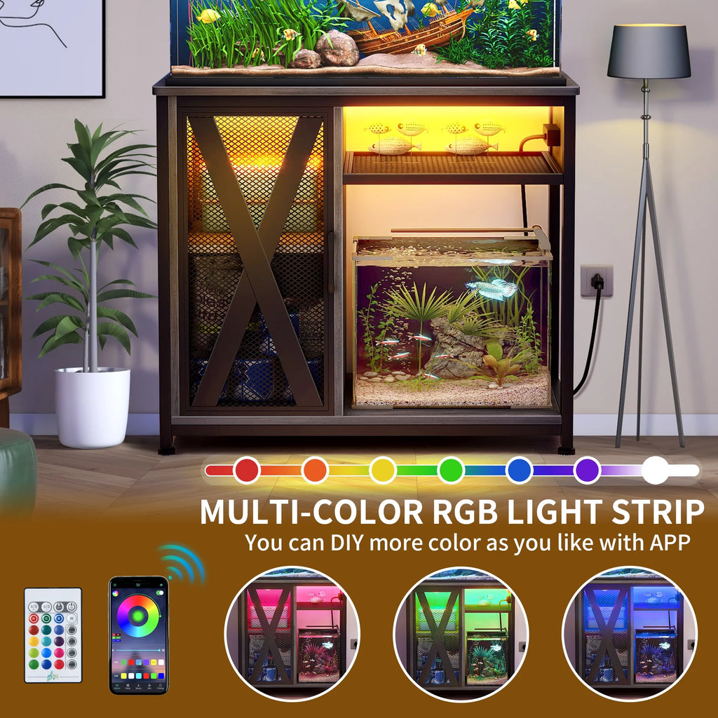 Metal Aquarium Stand with Power Outlets and LED Light for 40-50 Gallon Tank I7698