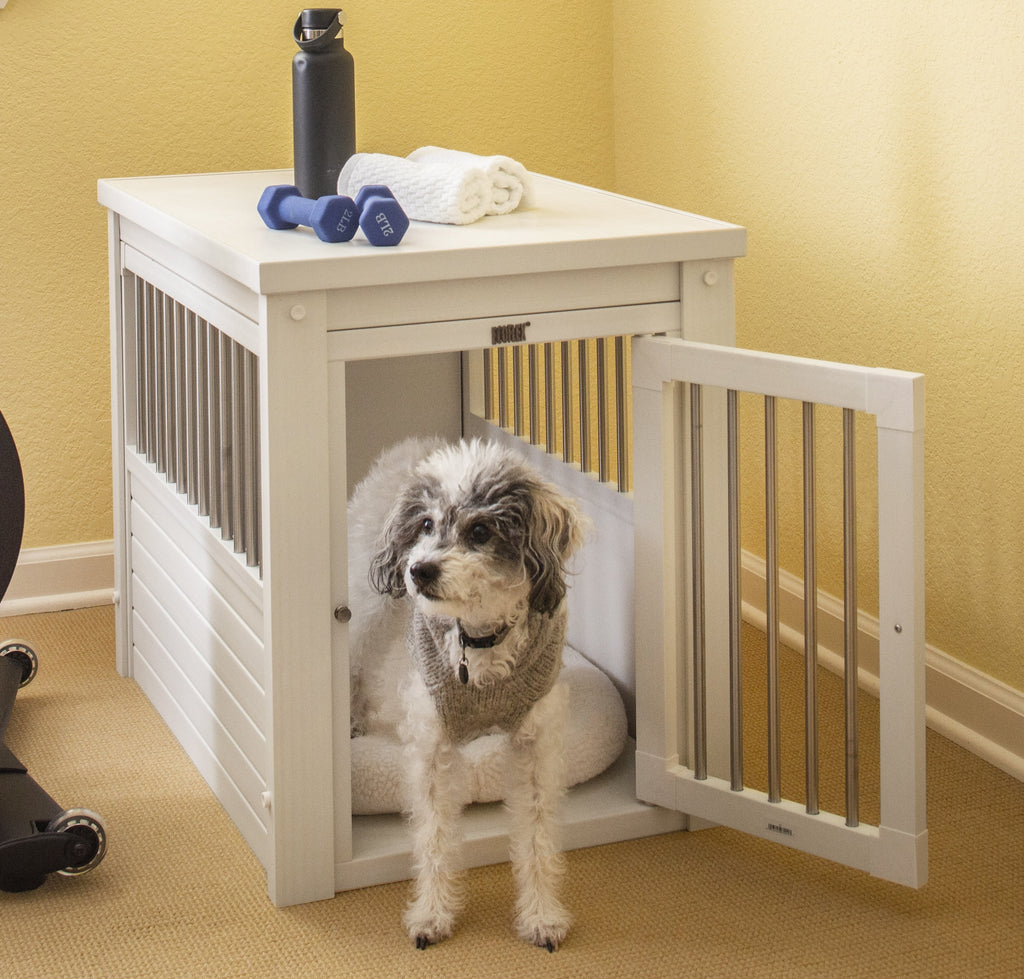 Dog Crate End Table - Antique White Medium X643202
