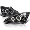 Spec-D Tuning Halo LED Projector Headlights Black Compatible with 2000-2004 Ford Focus, Left + Right Pair Headlamps Assembly