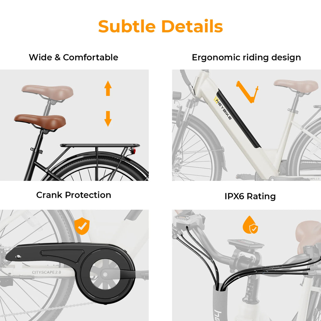 Electric Bike 500W City Cruiser with Removable Battery, 26" Commuter Bicycle for Adults H3602