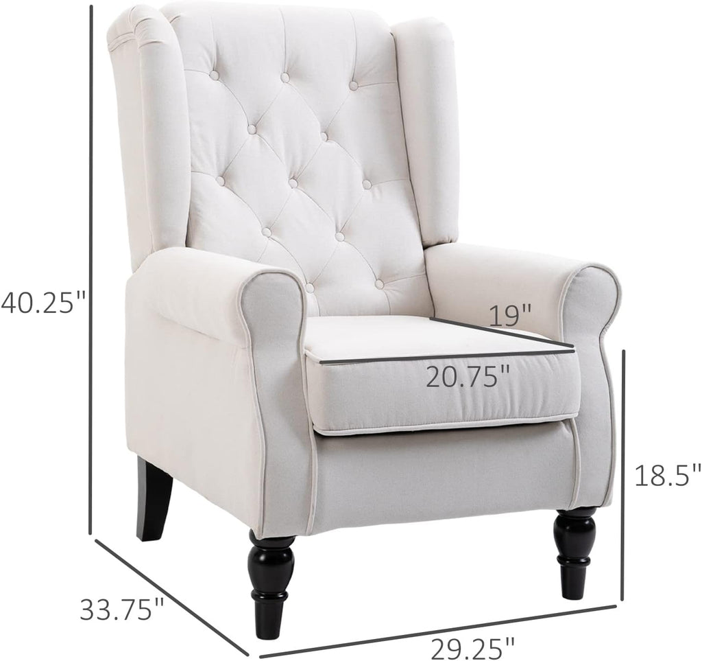 Button-Tufted Accent Chair with High Wingback, Set of 2, Cream White V426117