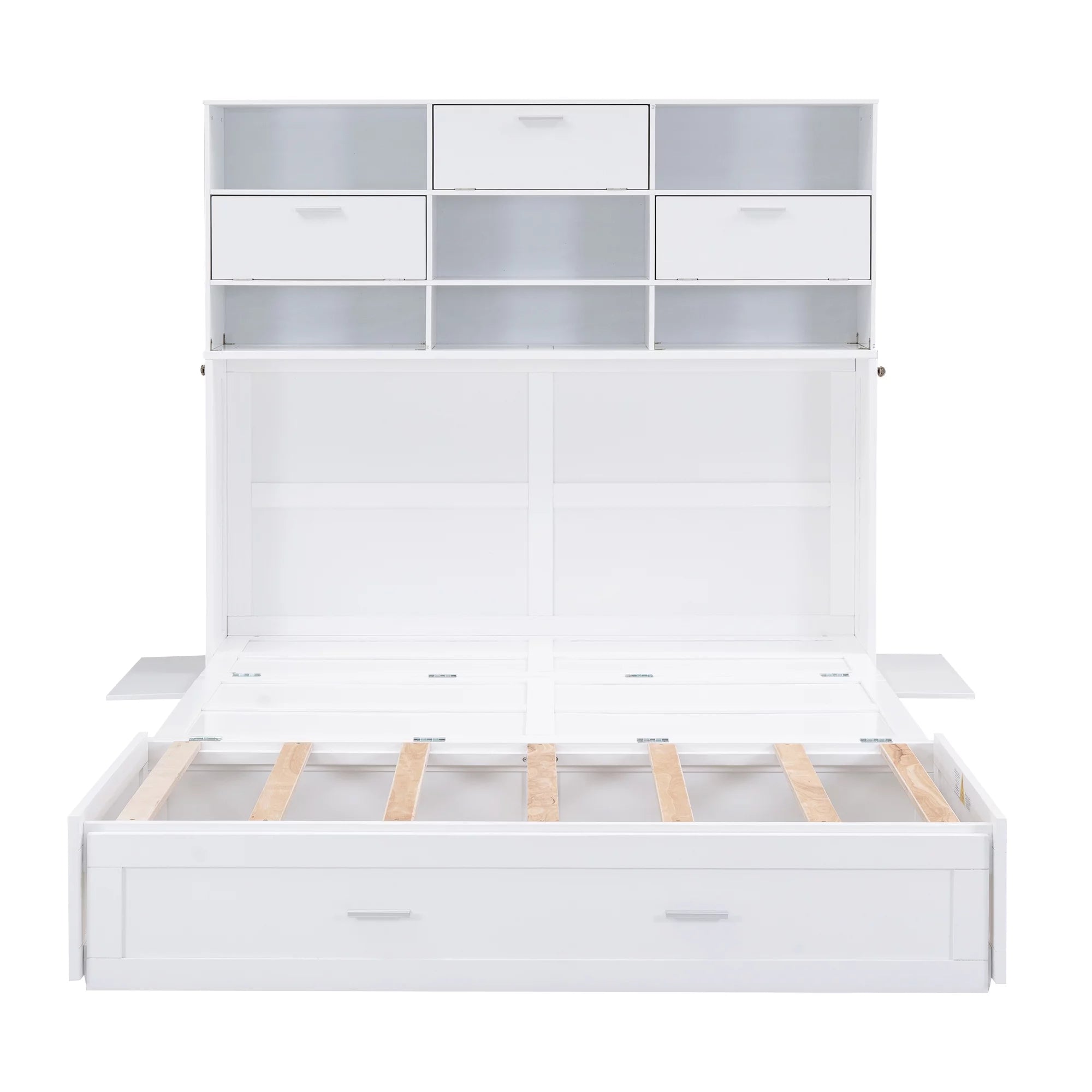 Queen Size Murphy Bed with Bookcase and Drawer, White P7712