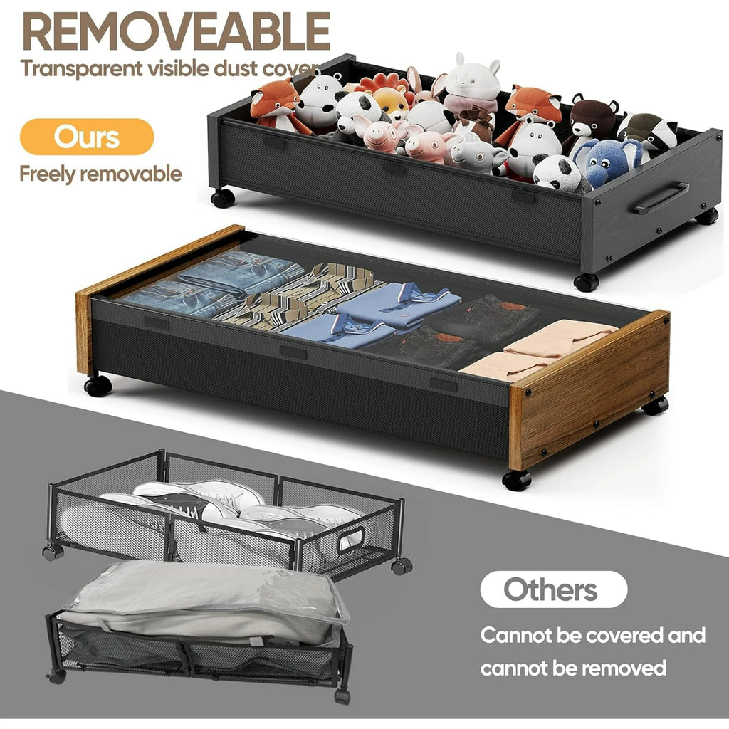 Under Bed Storage Bins with Wheels, 2 Pack, Removable Lid F871