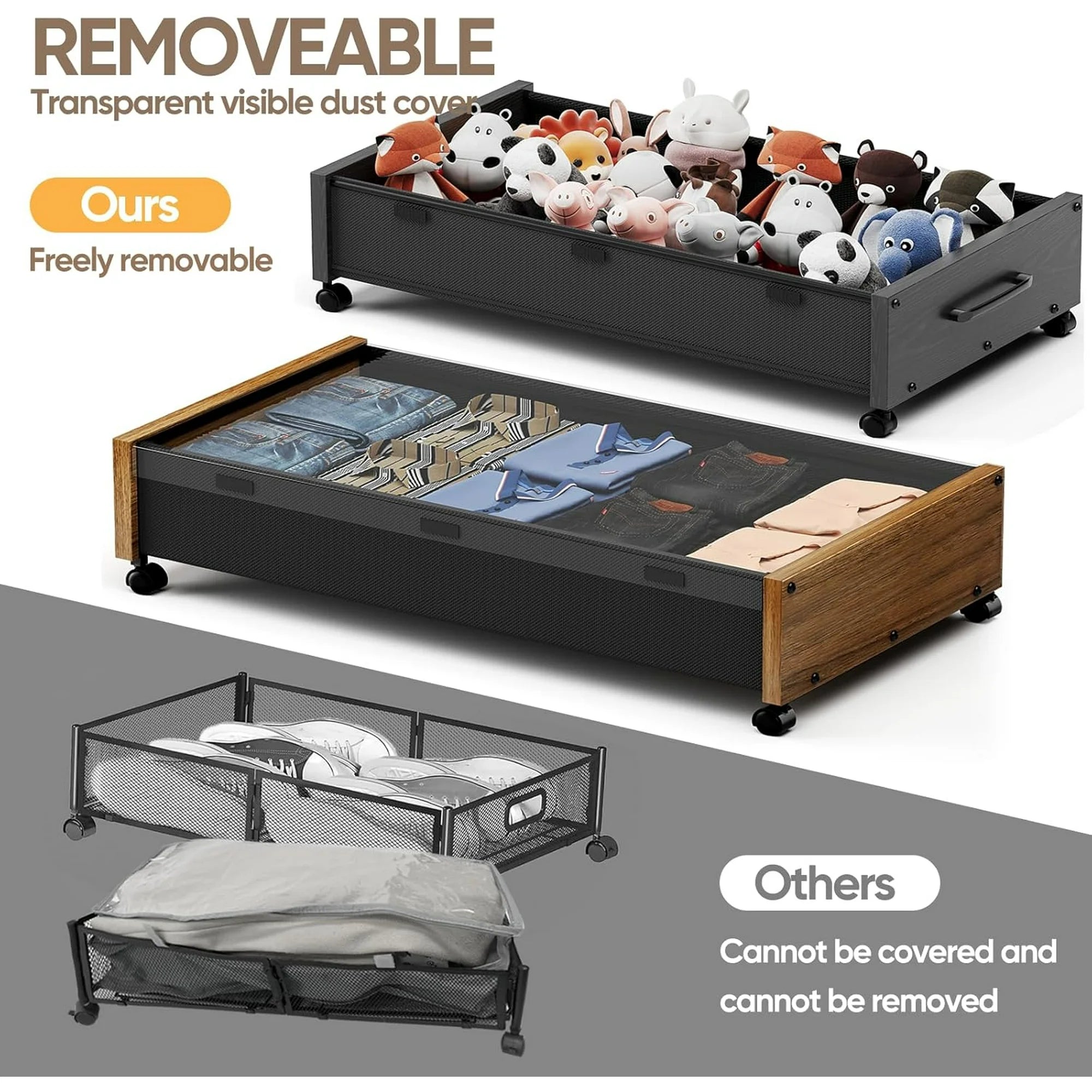 Under Bed Storage Bins with Wheels, 2 Pack, Removable Lid F871