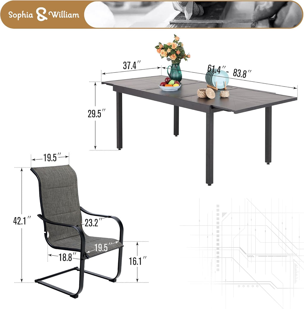 Patio Furniture Set Outdoor Dining Set 7 Pieces with High Back Chairs and Expandable Table W409
