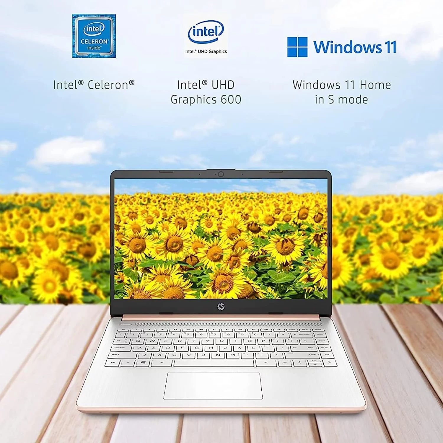 14" Ultralight Laptop, Intel Celeron Quad-Core, 16GB RAM, 64GB eMMC, Windows 11, Pink S7584