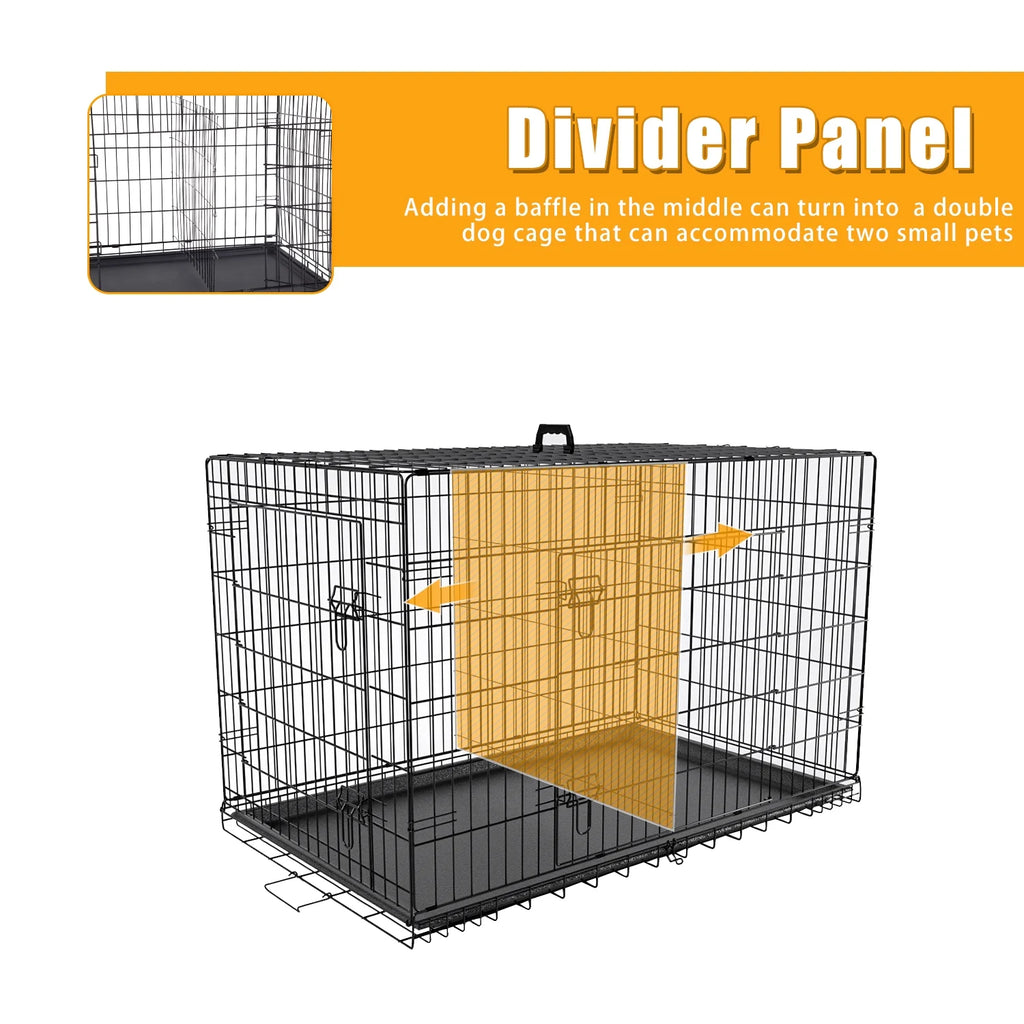 Large Dog Crate XL 42 Inch Wire Kennel with Divider and Double Door H5308