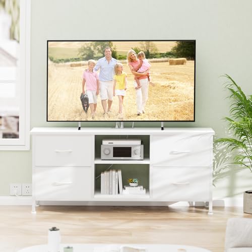TV Stand with 4 Fabric Drawers and Open Shelves for 50" TV, Black Wood Veins I88170