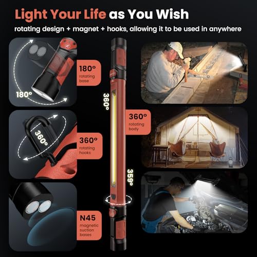 LED Magnetic Work Light 3000LM Rechargeable Cordless with Hooks G6189