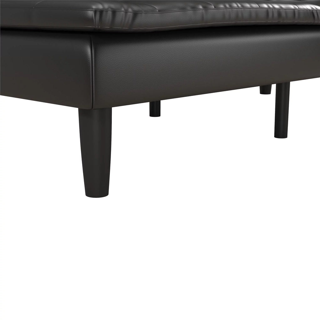 Memory Foam Futon with Cupholder and USB, Black Faux Leather Y2494