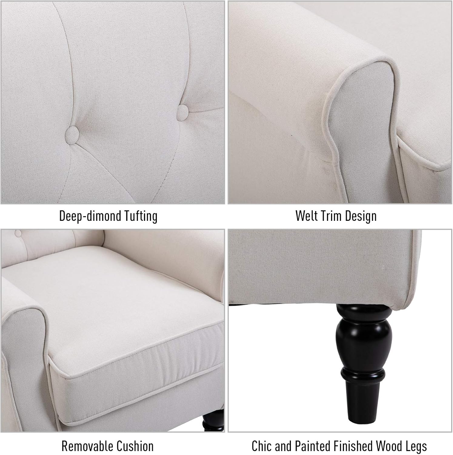 Button-Tufted Accent Chair with High Wingback, Set of 2, Cream White V426117
