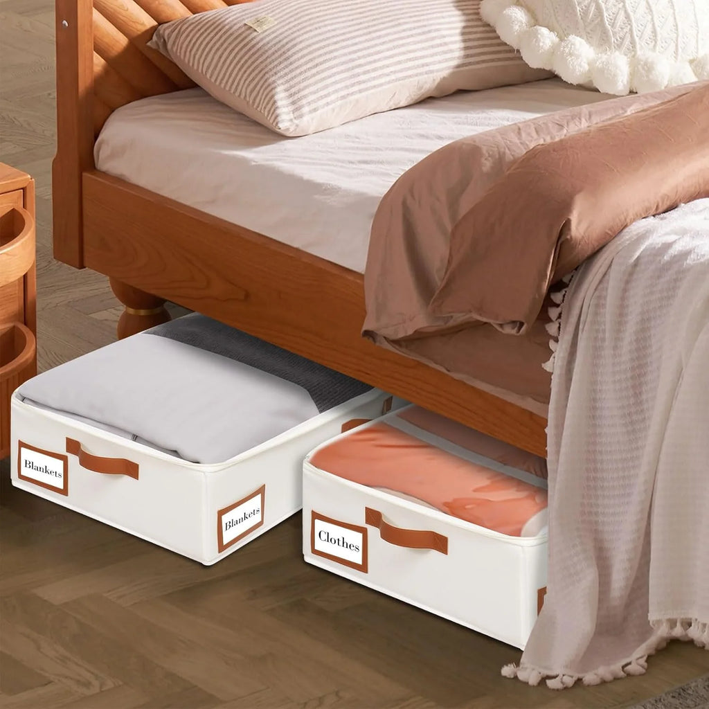 Under Bed Storage Box, Collapsible with Handles, Beige W470