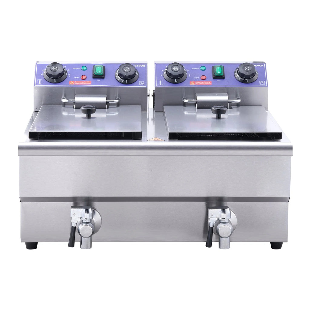 Commercial Electric Deep Fryer, Dual Tanks 3000W Countertop H866