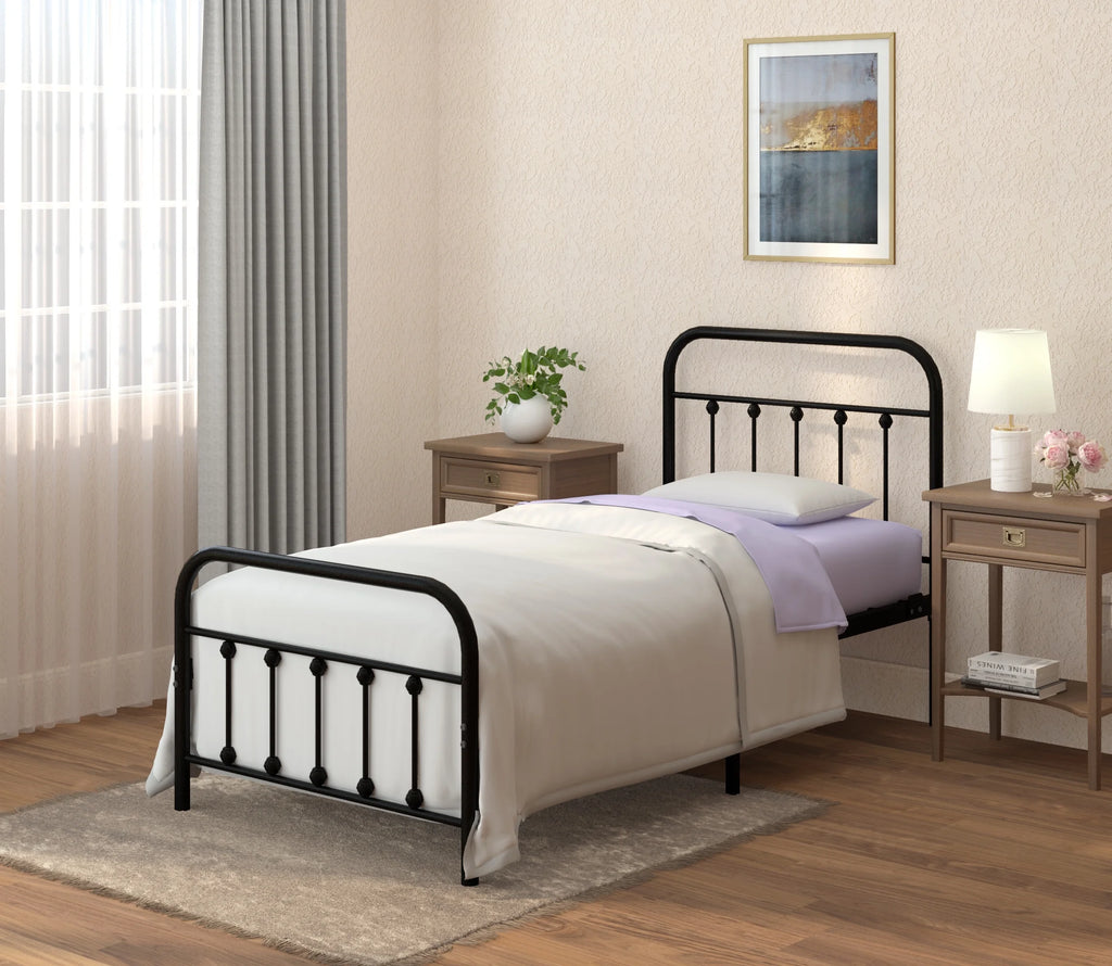 Vintage Twin Metal Bed Frame with Headboard and Footboard U6783
