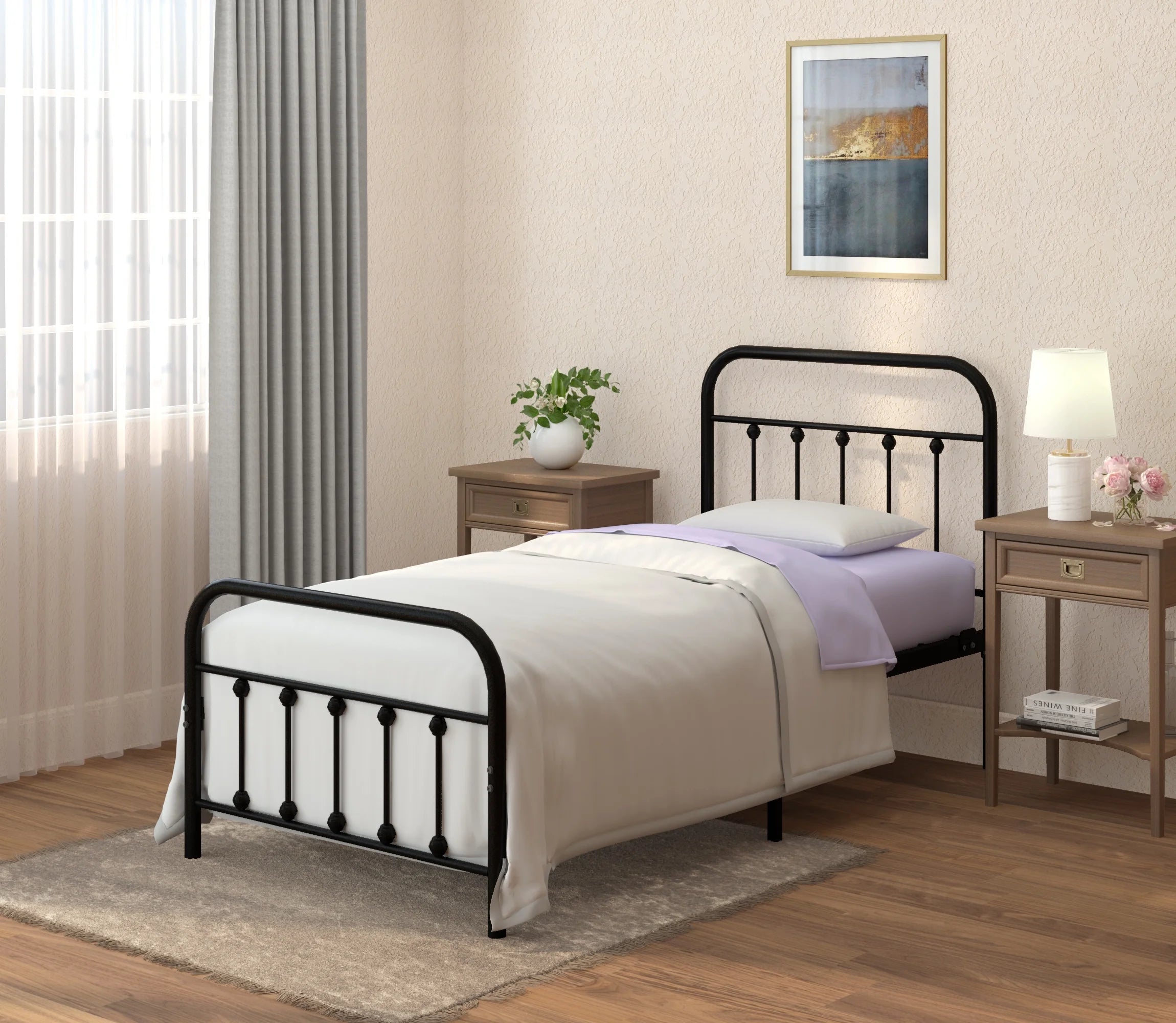 Vintage Twin Metal Bed Frame with Headboard and Footboard U6783