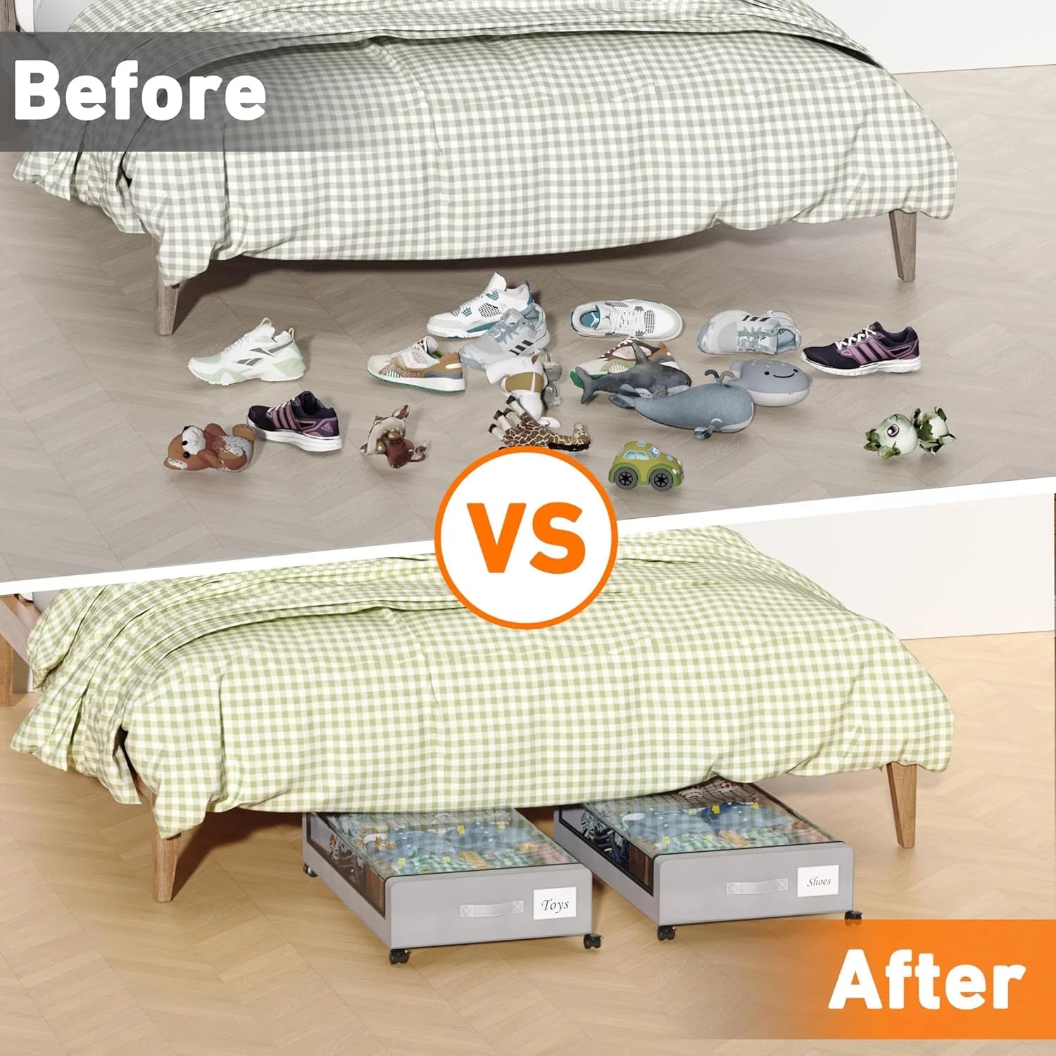 Under Bed Storage Containers with Wheels and Clear Lids, 60L, Gray E520558