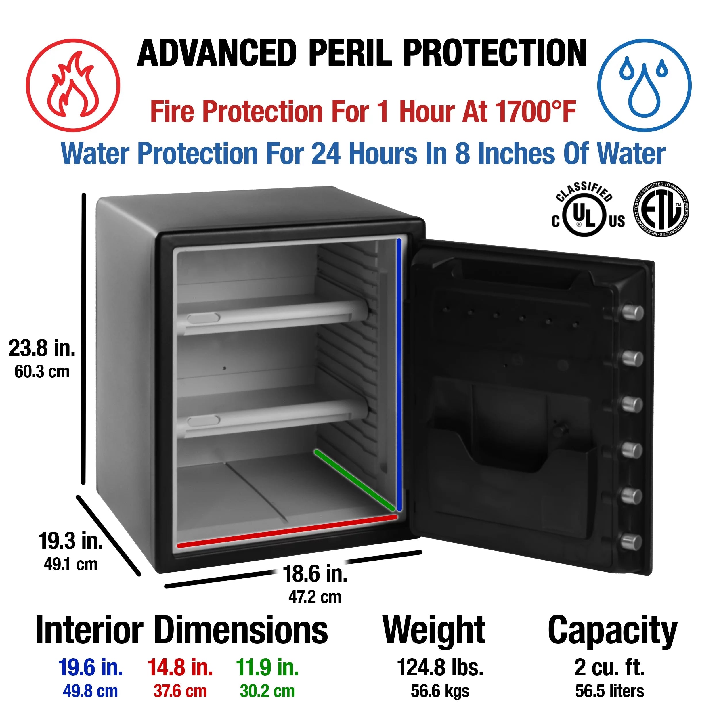 Water and Fire-Resistant Safe with Digital Keypad Lock, 2.0 cu. ft. N1435