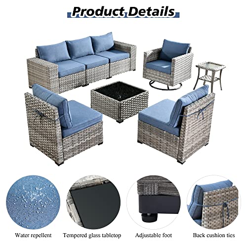 Outdoor Patio Sectional Sofa Set with Swivel Rocking Chair, 8 Piece Wicker Couch T132584