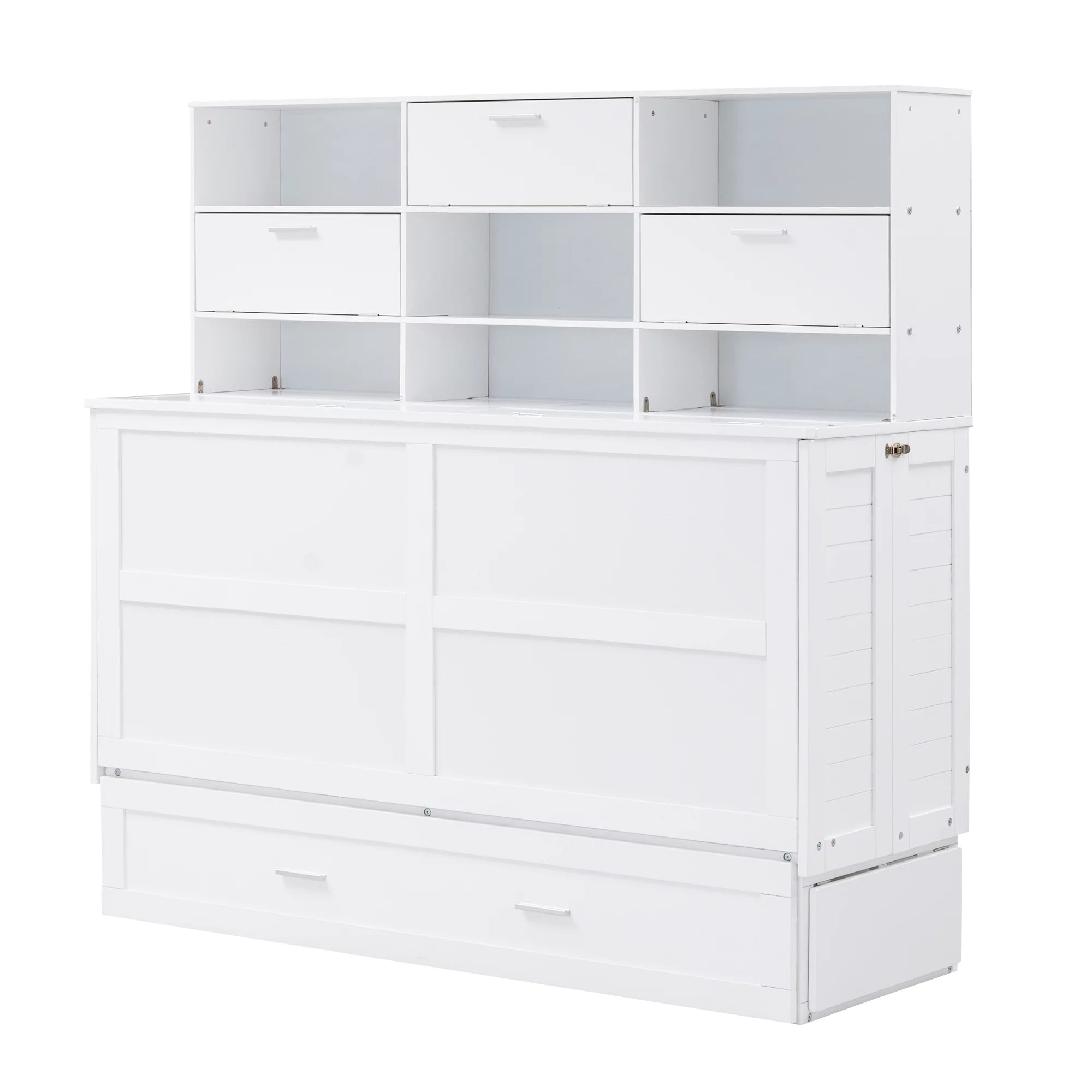 Queen Size Murphy Bed with Bookcase and Drawer, White P7712