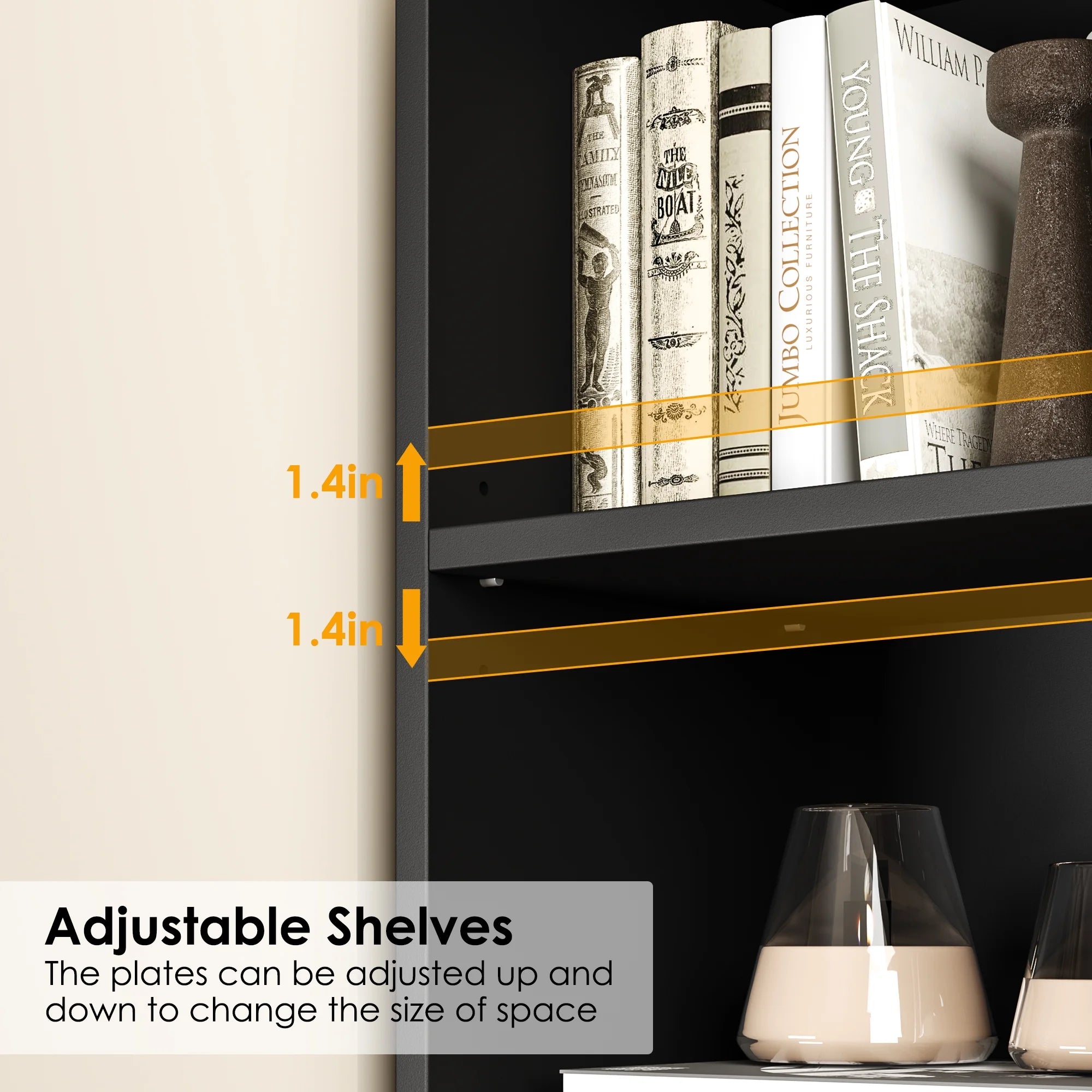 21-Cube Bookcase with Adjustable Shelves, Triple Width Storage Rack, Black R4388