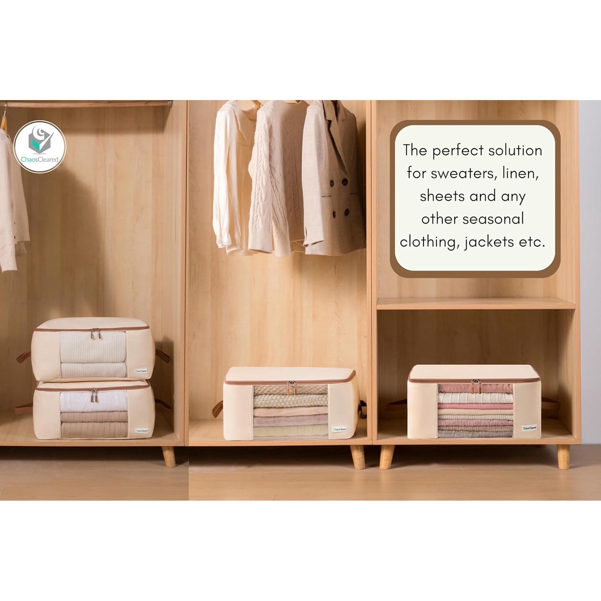 Canvas Clothing Storage 2 Bags Clothes Organizer with Zip Window G202295