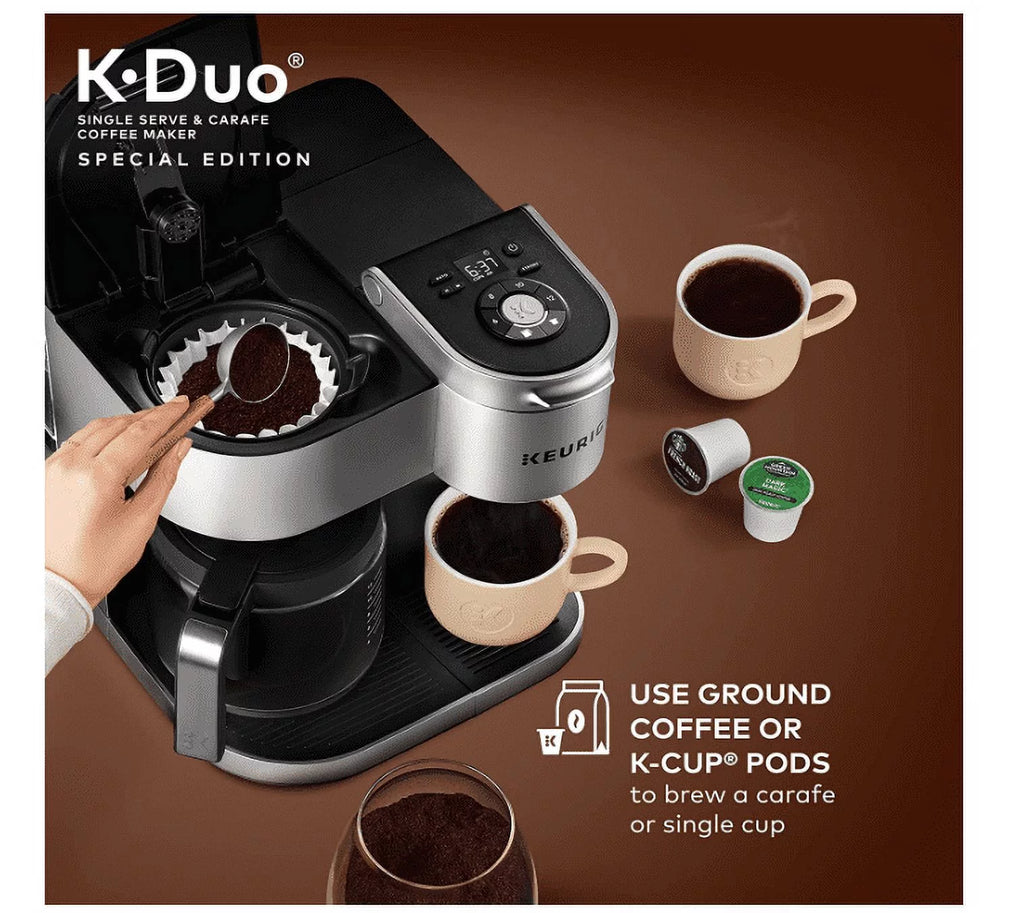 Single Serve and 12-Cup Drip Coffee Maker with K-Cup Pod Compatibility, Silver E8286