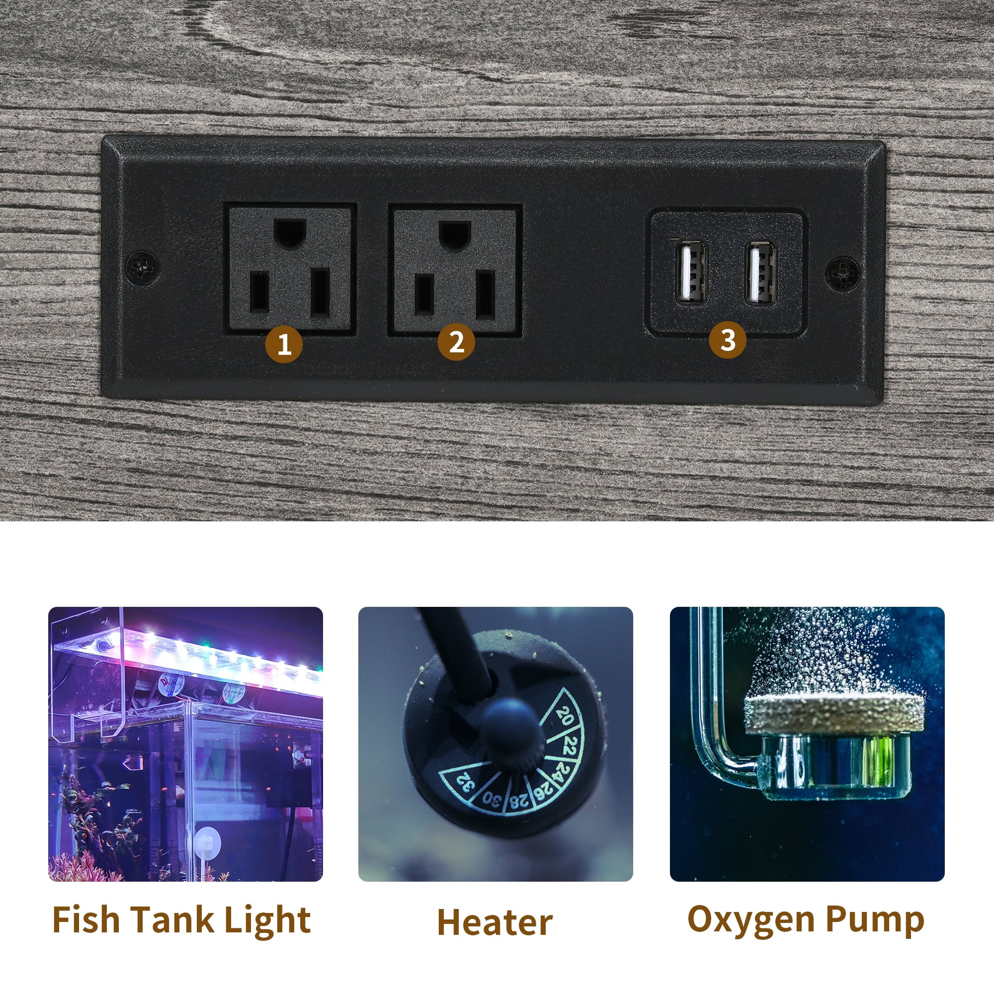 Metal Aquarium Stand with Power Outlets and LED Light for 40-50 Gallon Tank I7698