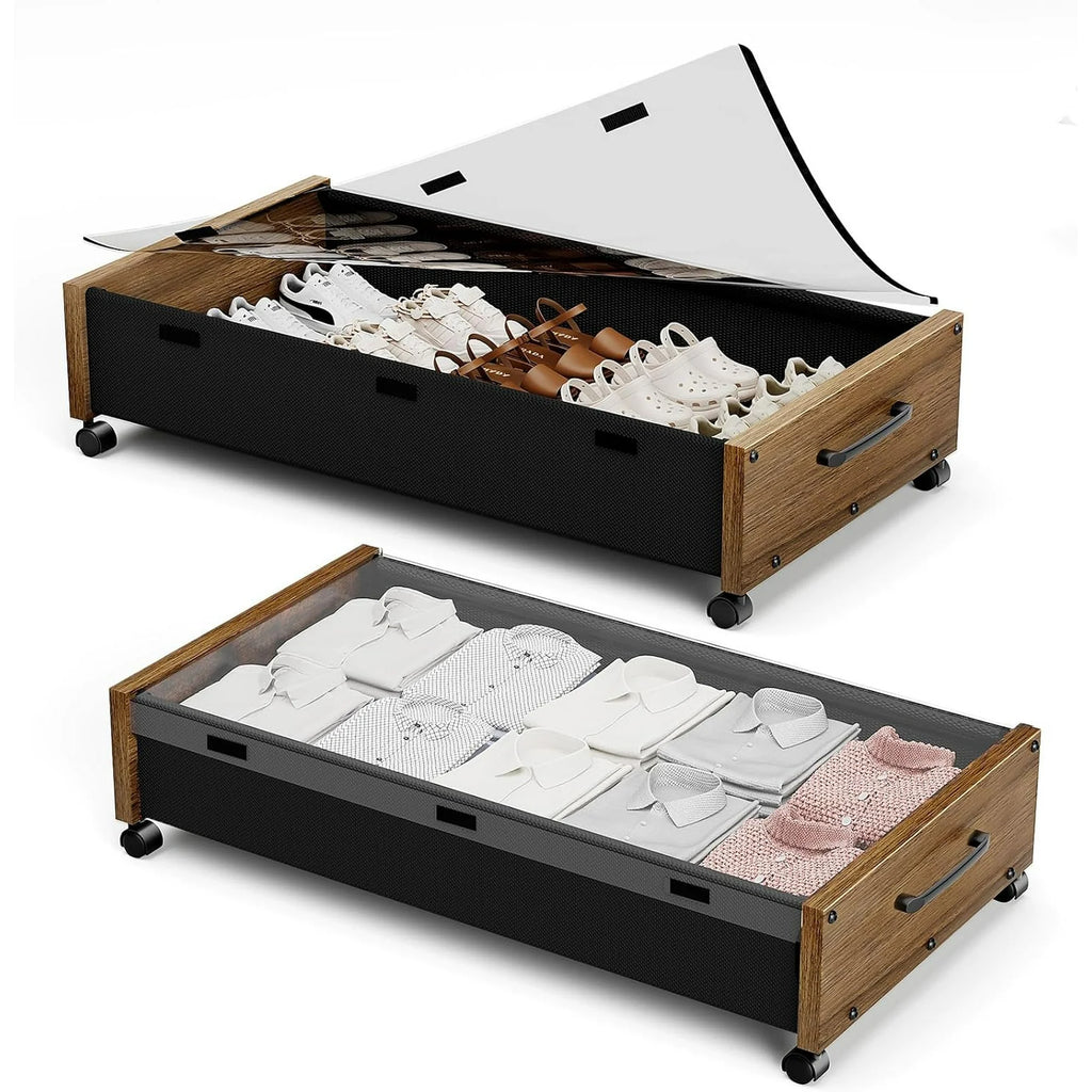 Under Bed Storage Bins with Wheels, 2 Pack, Removable Lid F871