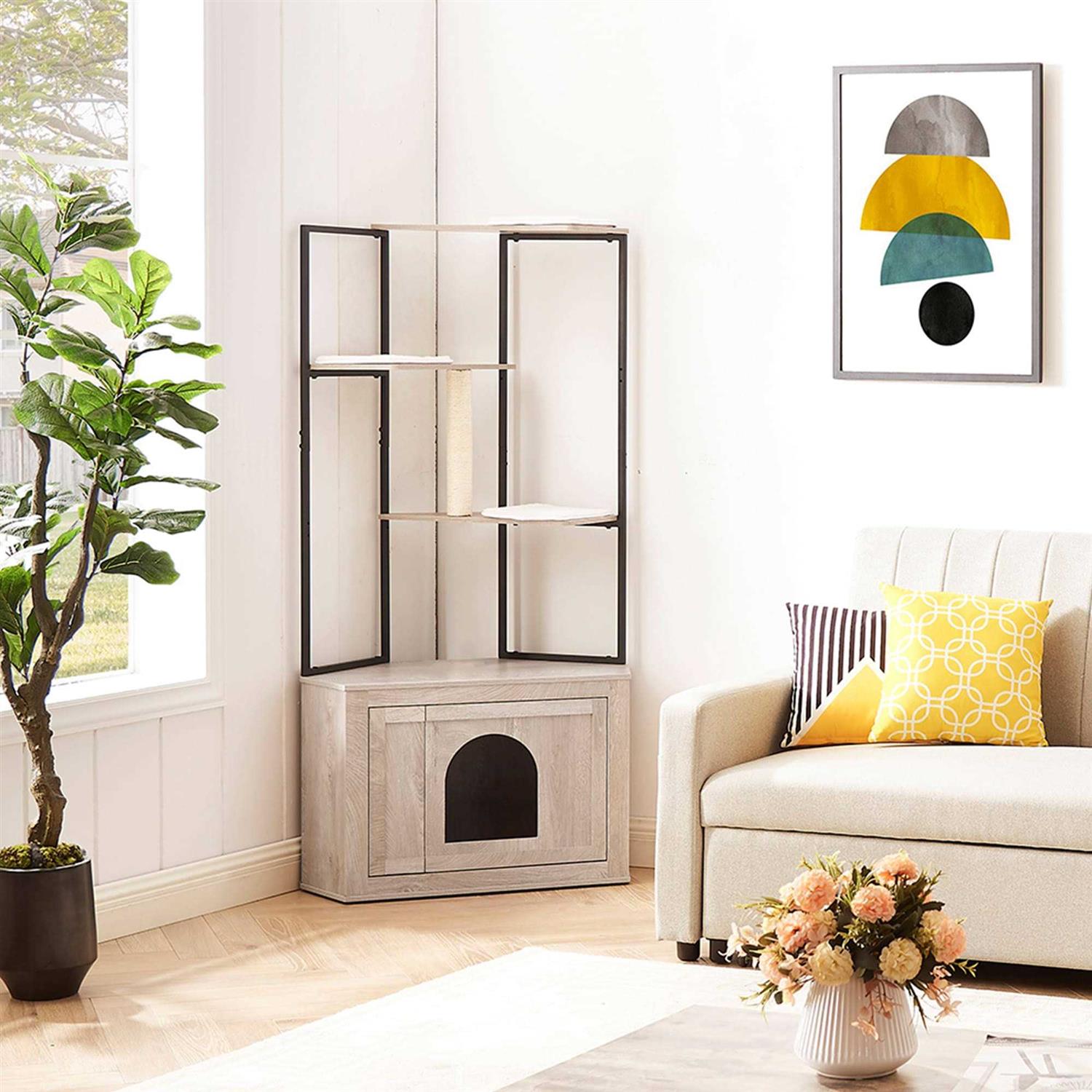 Corner Box Enclosure with Cat Tree Tower Cat Litter G6475