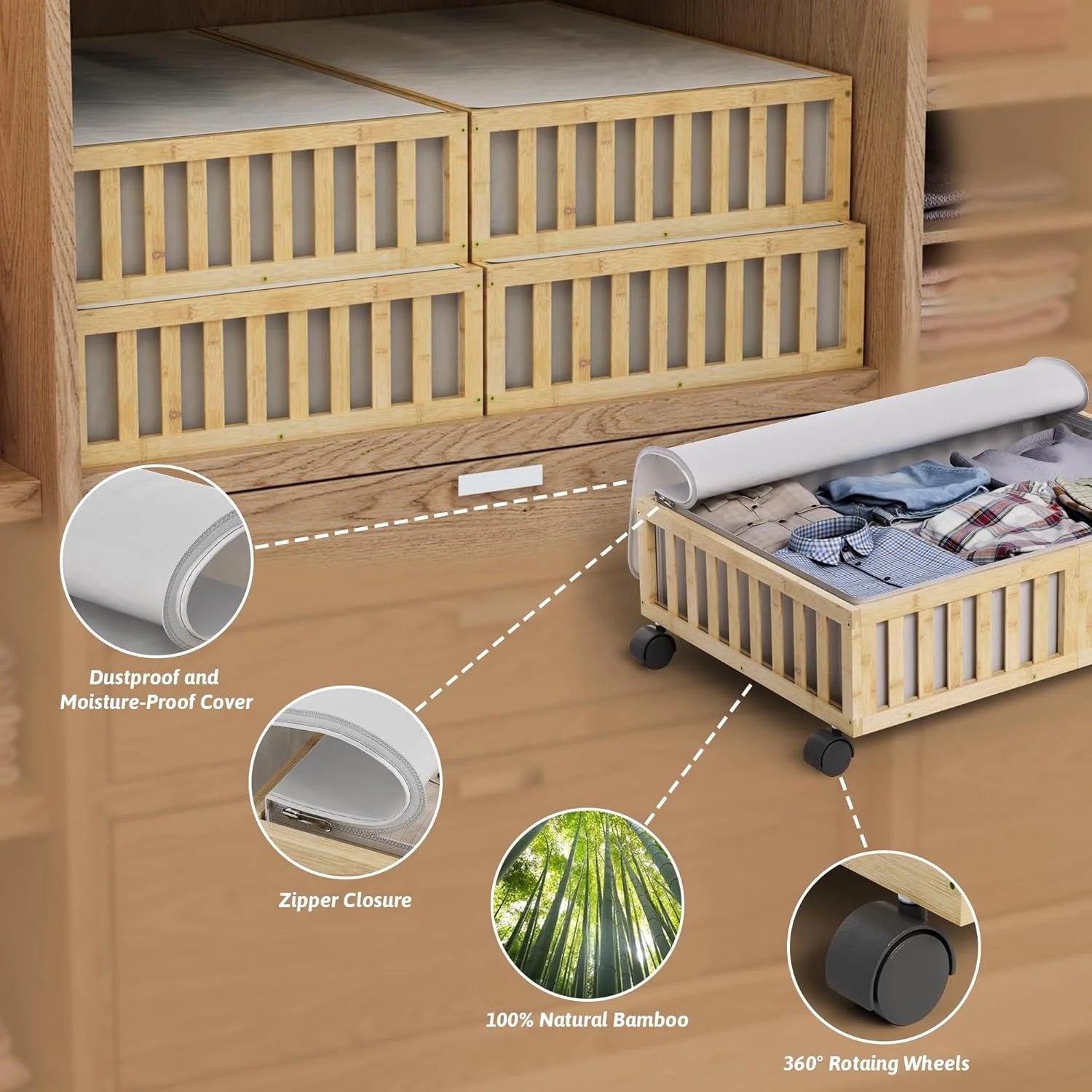 Under Bed Storage Containers with Wheels, 2 Pack, White Q59369