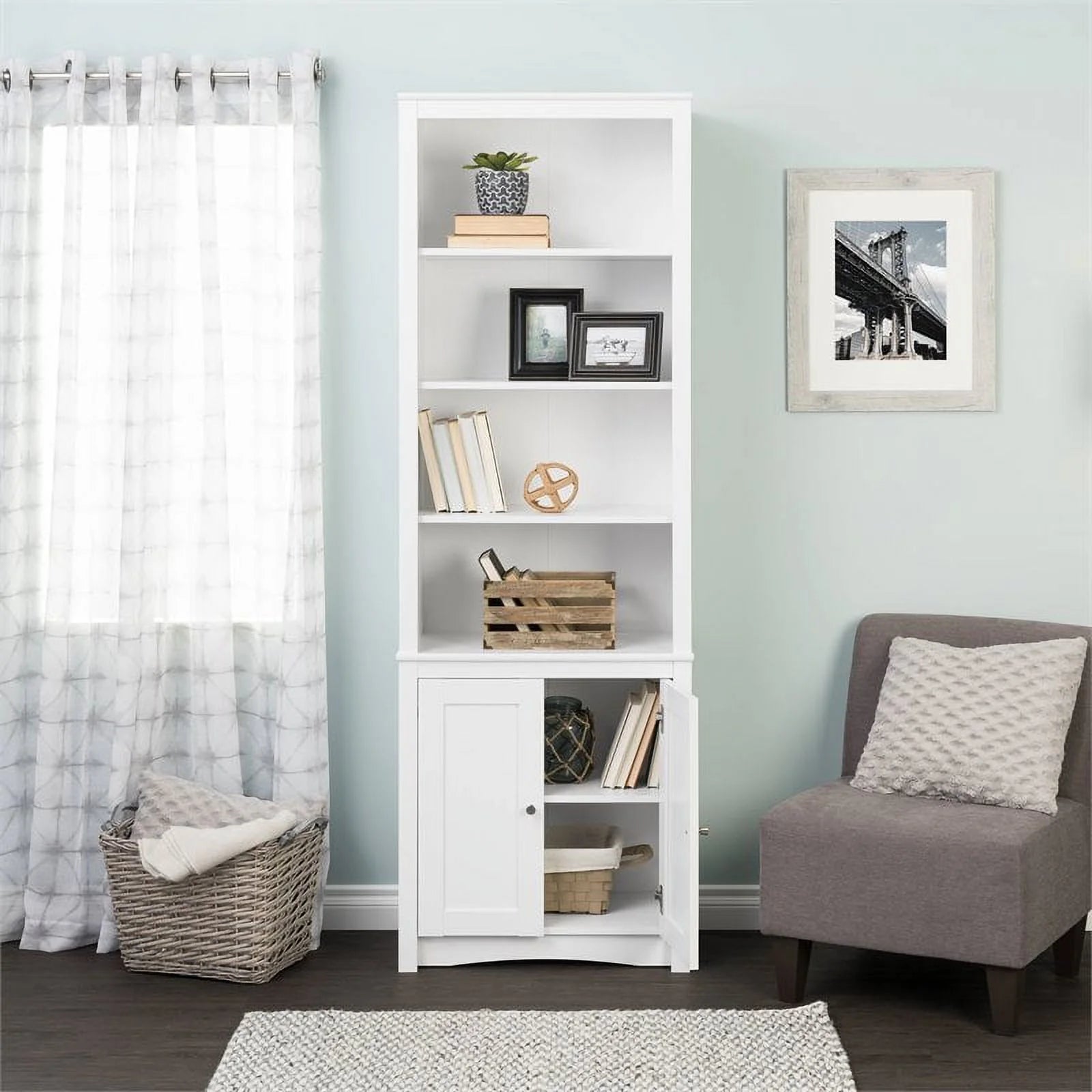 Tall 6 Shelf Bookcase with 2 Shaker Doors Q5783